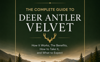 Book cover: 'Royal Velvet' brand with gold crown and deer antler velvet title over a dark green gradient, mountains in the background.